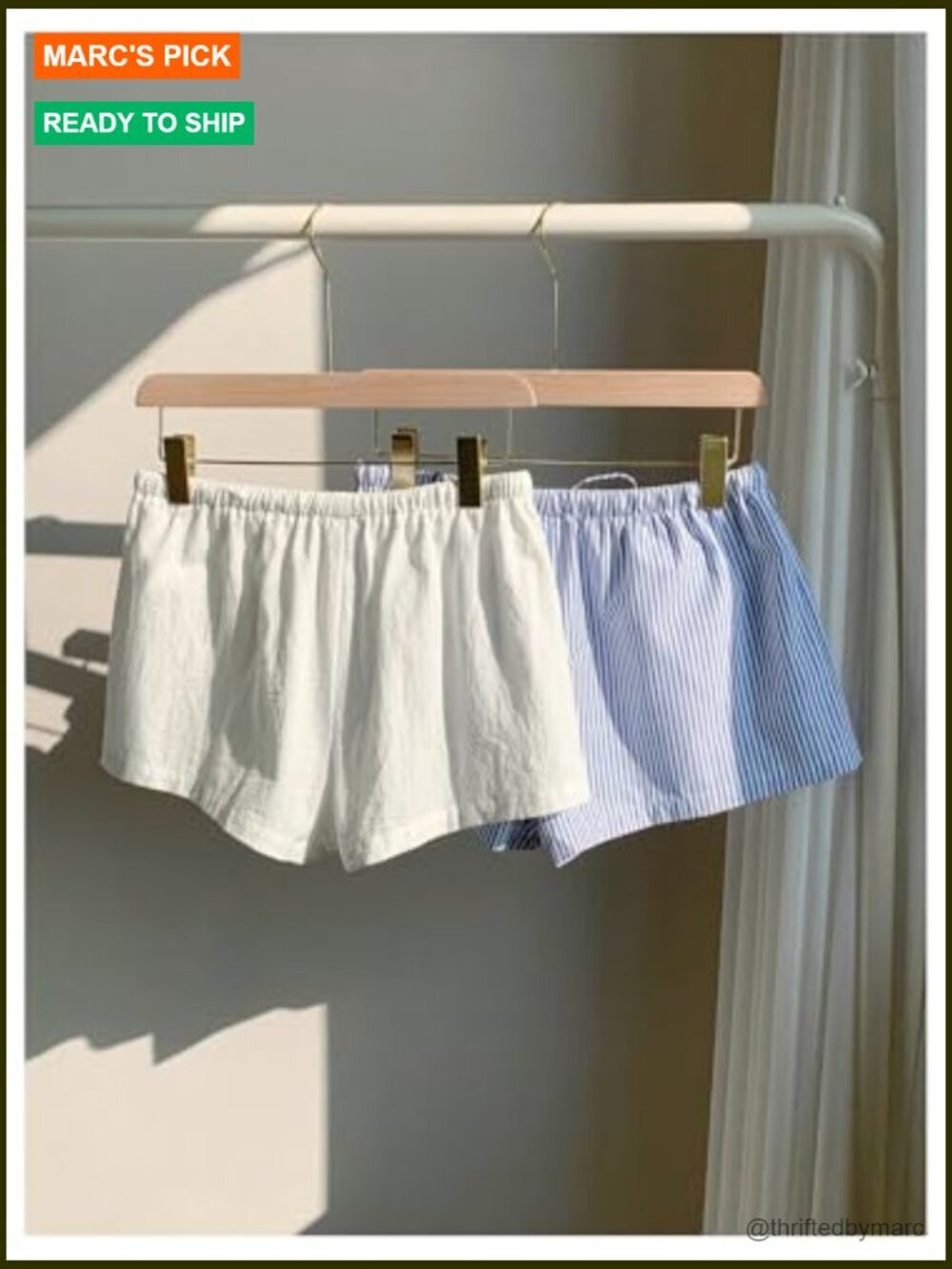 2 Pack Linen Shorts Striped Gingham Summer Beach Pajama Boxer - Picture 3 of 7